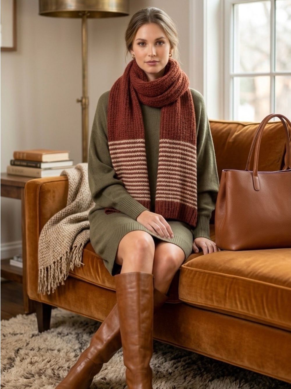 Love Scarlet XL Sweater Dress, Zipper Back Knee length Olive Acrylic